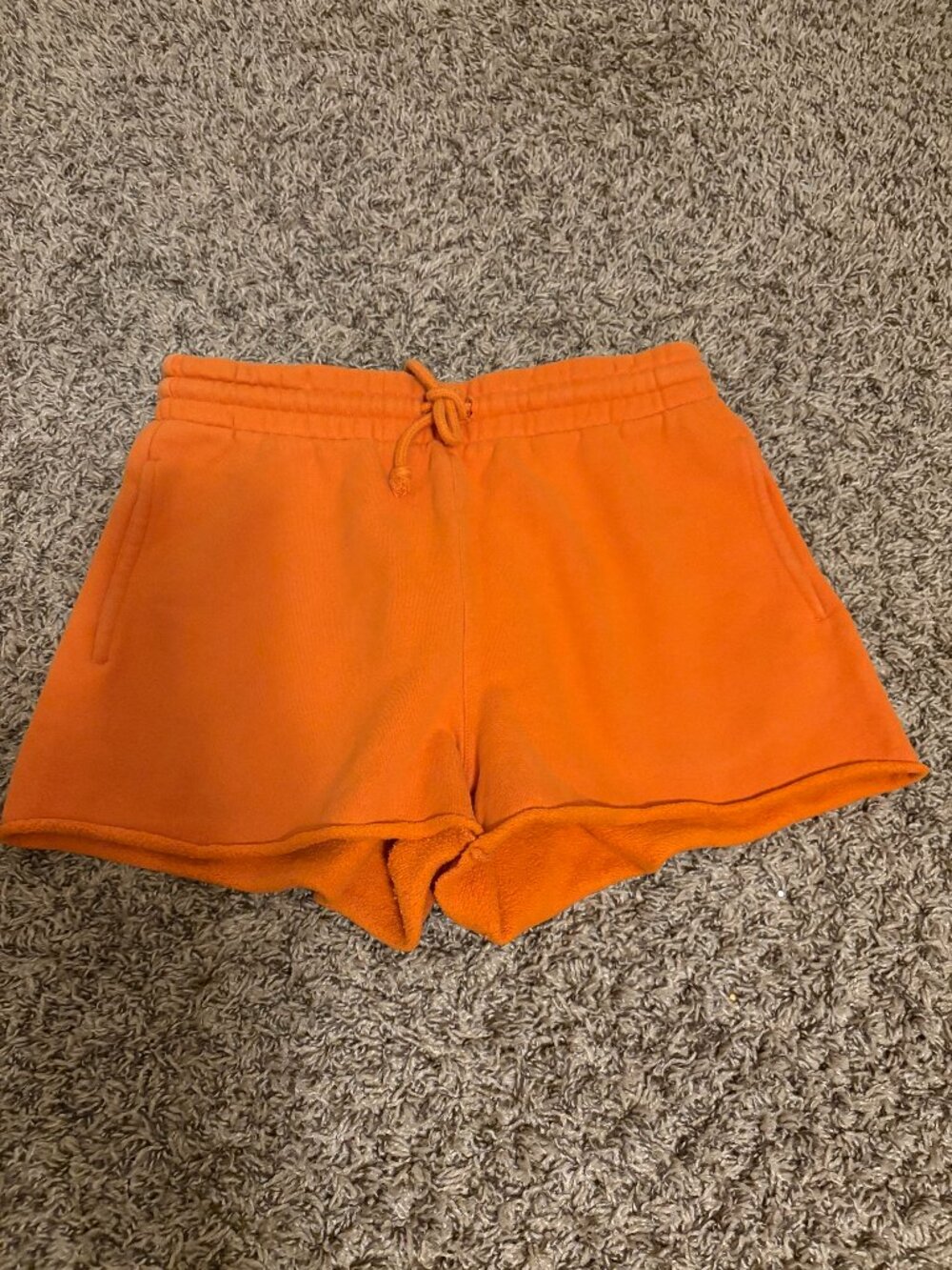 Aritzia TNA Cozy AF Fleece Shorts Small Bright Orange Elastic Waist Drawstring